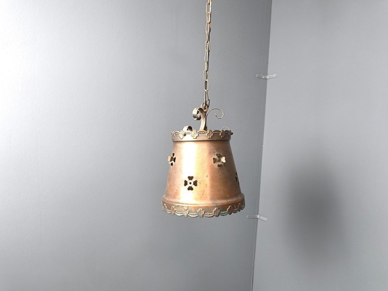 Image 1 of Brutalistische koperen hanglamp, 1970S