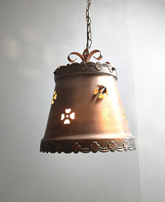 Image 1 of Brutalistische koperen hanglamp, 1970S