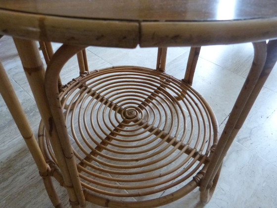 Image 1 of Vintage sokkel tafel rotan / formica