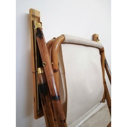 Vintage bamboe & stoffen klapstoel, 1960