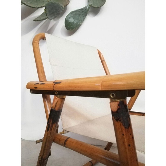 Image 1 of Vintage bamboe & stoffen klapstoel, 1960