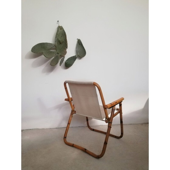 Image 1 of Vintage bamboe & stoffen klapstoel, 1960