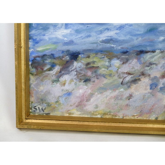 Image 1 of Vintage olieverfschilderij op canvas met strand- en zeemotief van Sixten Wiklund, 1950