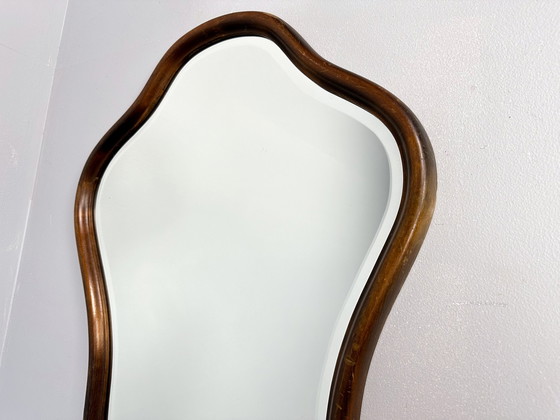 Image 1 of Vintage houten spiegel met facet geslepen glas