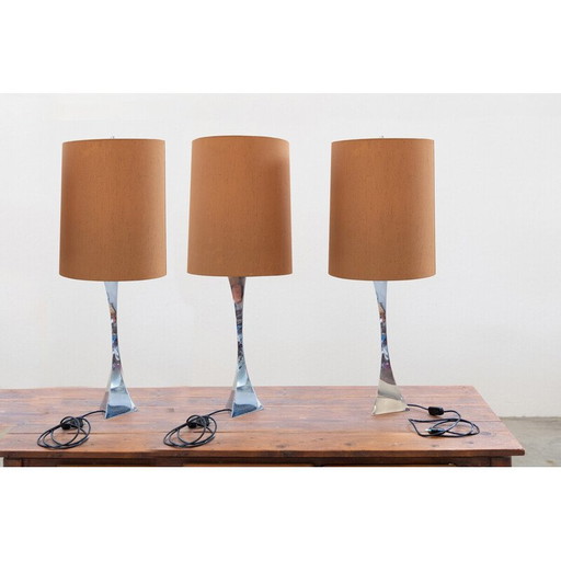 Set van 3 vintage stoffen en metalen tafellampen van A. Tonello en A. Montagna Grillo, Italië 1970