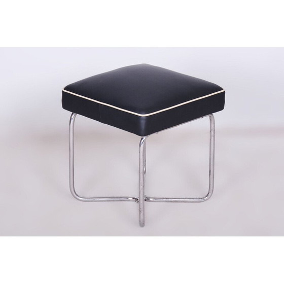 Image 1 of Vintage Bauhaus kruk in chroomstaal en leer van Marcel Breuer voor Mücke Melder, Tsjecho-Slowakije 1930