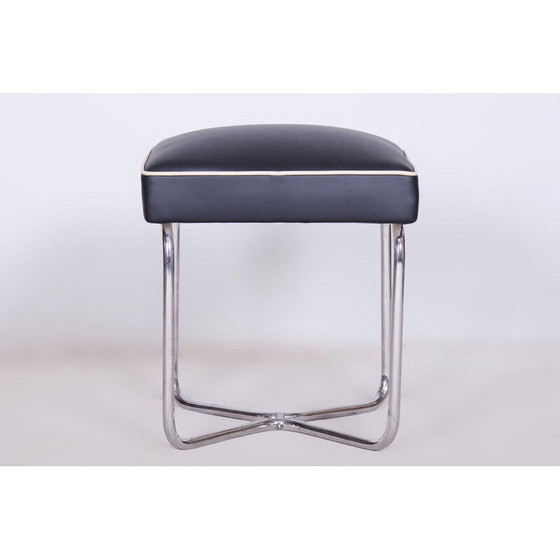 Image 1 of Vintage Bauhaus kruk in chroomstaal en leer van Marcel Breuer voor Mücke Melder, Tsjecho-Slowakije 1930