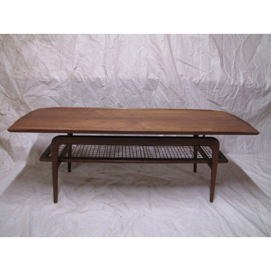 Image 1 of Vintage Deense salontafel van Arne Hovmand Olsen in teak met cane-plank