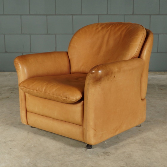 Image 1 of Vintage Leren Fauteuil Met Hocker – Hans Kaufeld – Jaren 70