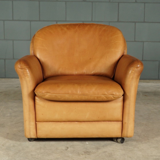 Image 1 of Vintage Leren Fauteuil Met Hocker – Hans Kaufeld – Jaren 70