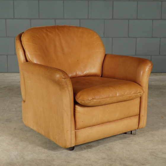 Image 1 of Vintage Leren Fauteuil Met Hocker – Hans Kaufeld – Jaren 70