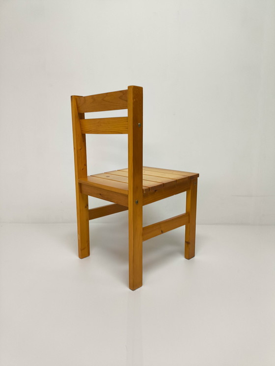 Image 1 of 4x Vintage massief grenen eetkamerstoelen