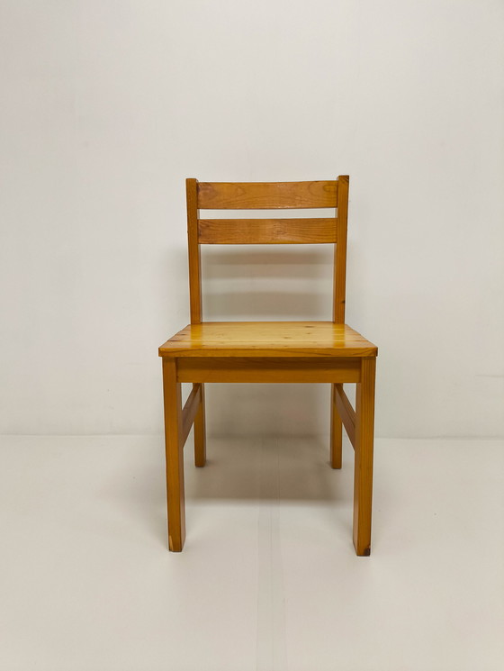 Image 1 of 4x Vintage massief grenen eetkamerstoelen