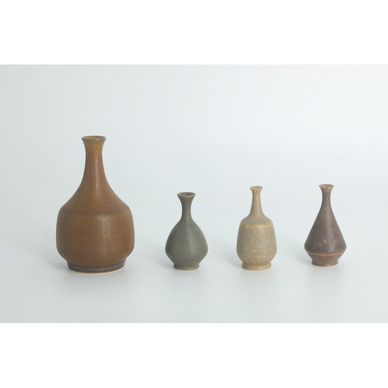 Image 1 of Set van 4 vintage bruin steengoed collectible vazen door Gunnar Borg voor Höganäs Ceramics, Zweden 1960