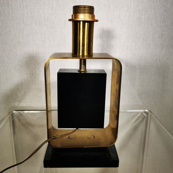 Image 1 of Vintage lampenstandaard van metaal en zwart gelakt hout met abstract ontwerp, 1970