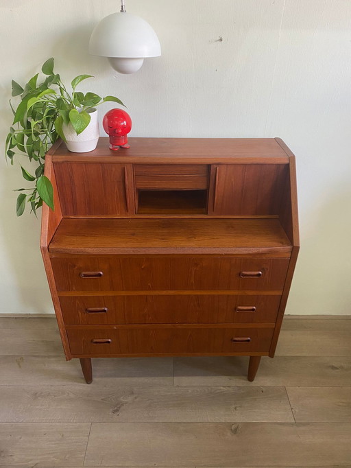 Vintage Scandinavisch secretaire in eiken- en teakhout