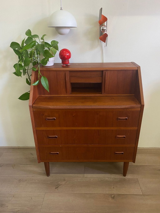 Vintage Scandinavisch secretaire in eiken- en teakhout