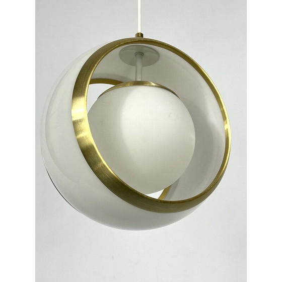 Image 1 of Vintage verguld aluminium, opaline en perspex hanglamp van Stilux Milano, Italië 1960