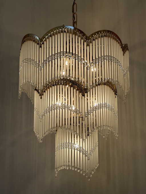 Staafjes art deco stijl hanglamp kristal gedraaide staafjes kroonluchter 3 etages 