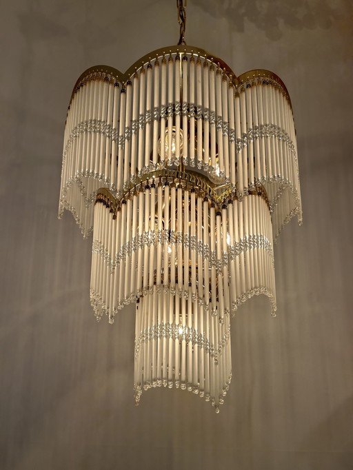 Staafjes art deco stijl hanglamp kristal gedraaide staafjes kroonluchter 3 etages 