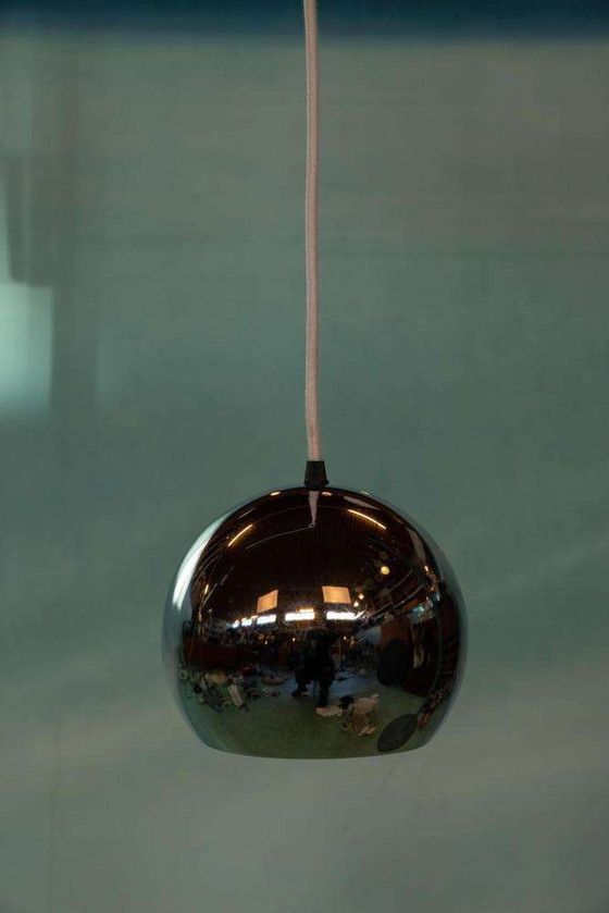 Image 1 of Vintage verchroomde hanglamp bol, space age eyeball lamp