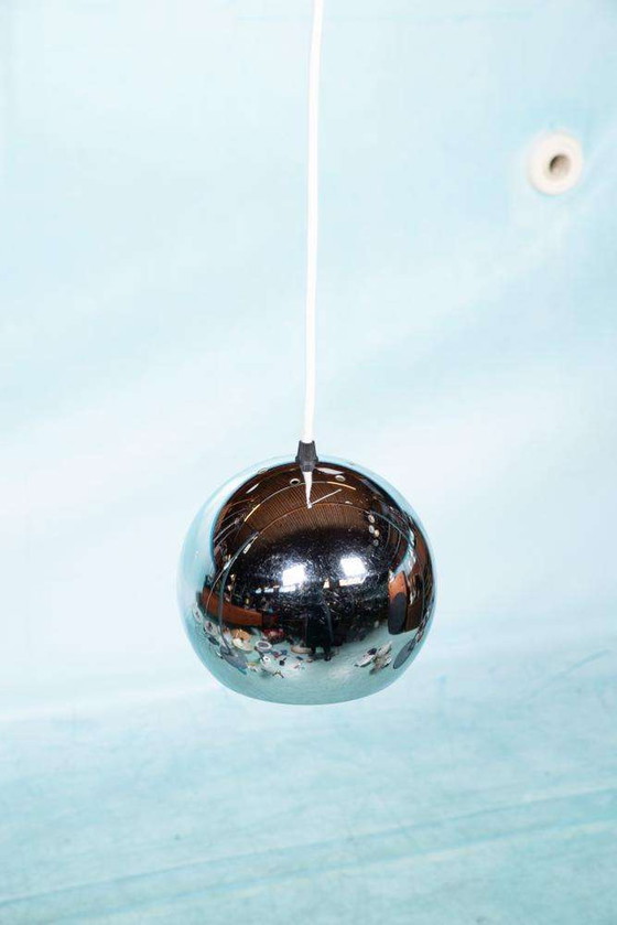 Image 1 of Vintage verchroomde hanglamp bol, space age eyeball lamp