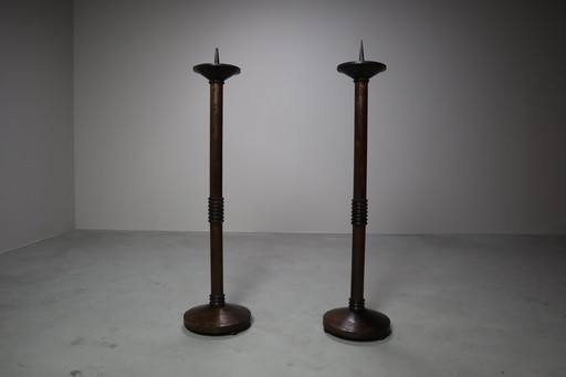 A Pair of Modernist Wooden Church Candle Holders, 1945-1960