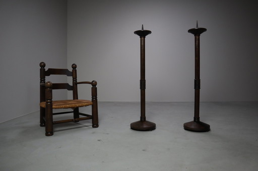 A Pair of Modernist Wooden Church Candle Holders, 1945-1960