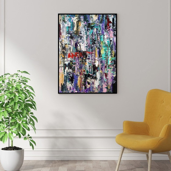 Image 1 of Frances Eckhardt - Kleurrijk abstract schilderij 60x80 cm +lijst