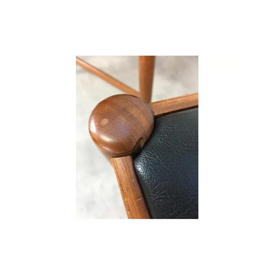 Image 1 of Set van 4 vintage Scandinavische stoelen van teakhout en zwart kunstleer, jaren 1960