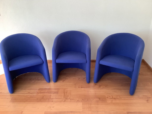 3x Vintage Blauwe Design Fauteuils.