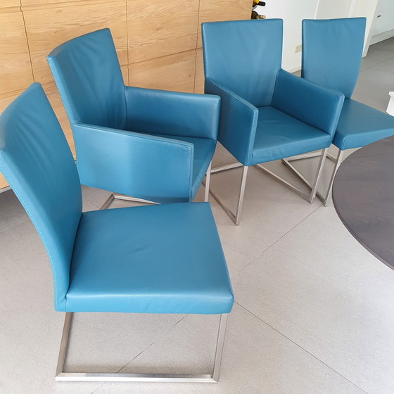 Image 1 of 4 Bert Plantagie -Leer/Petrol eetkamerstoelen