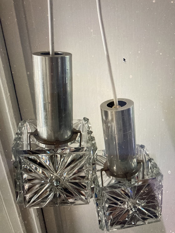 Image 1 of 2x Vintage glazen en aluminium lampjes