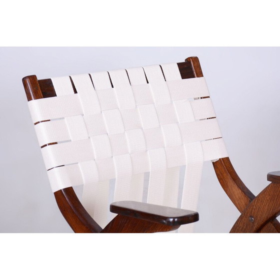 Image 1 of Vintage Art Deco fauteuil in eikenhout en katoen van Jan Vaněk, Tsjecho-Slowakije 1940