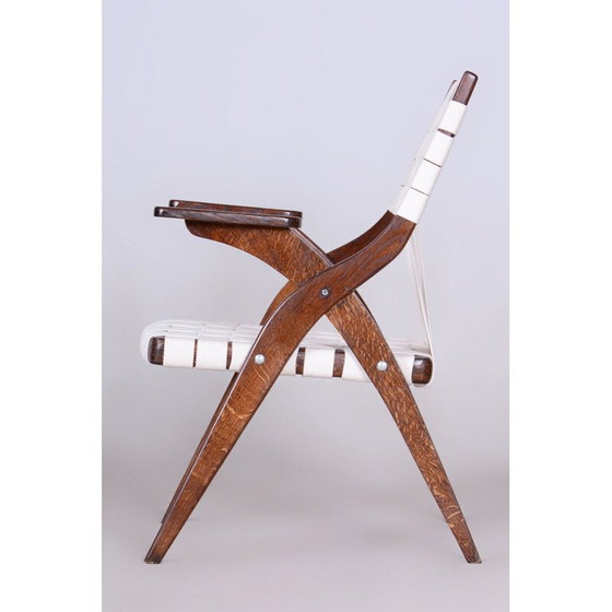 Image 1 of Vintage Art Deco fauteuil in eikenhout en katoen van Jan Vaněk, Tsjecho-Slowakije 1940