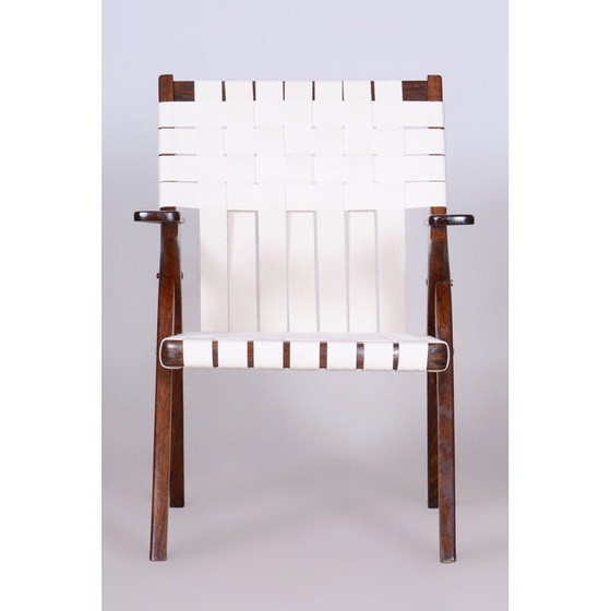 Image 1 of Vintage Art Deco fauteuil in eikenhout en katoen van Jan Vaněk, Tsjecho-Slowakije 1940