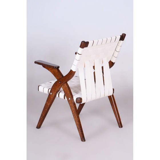 Image 1 of Vintage Art Deco fauteuil in eikenhout en katoen van Jan Vaněk, Tsjecho-Slowakije 1940