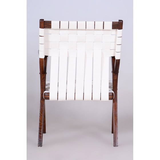 Image 1 of Vintage Art Deco fauteuil in eikenhout en katoen van Jan Vaněk, Tsjecho-Slowakije 1940