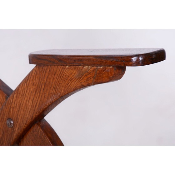 Image 1 of Vintage Art Deco fauteuil in eikenhout en katoen van Jan Vaněk, Tsjecho-Slowakije 1940