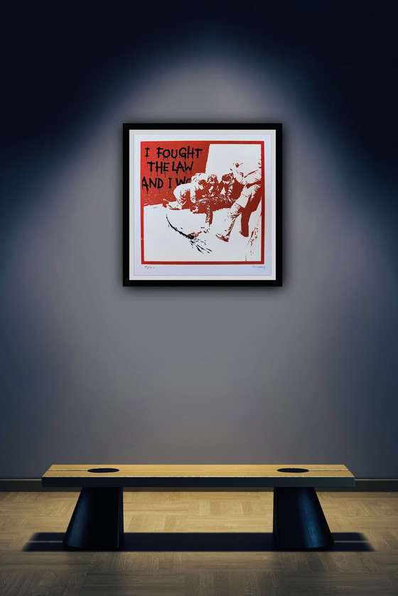 Image 1 of Banksy: Gesigneerde Lithografie, Genummerd 55/250, “I Fought The Law And I Won”