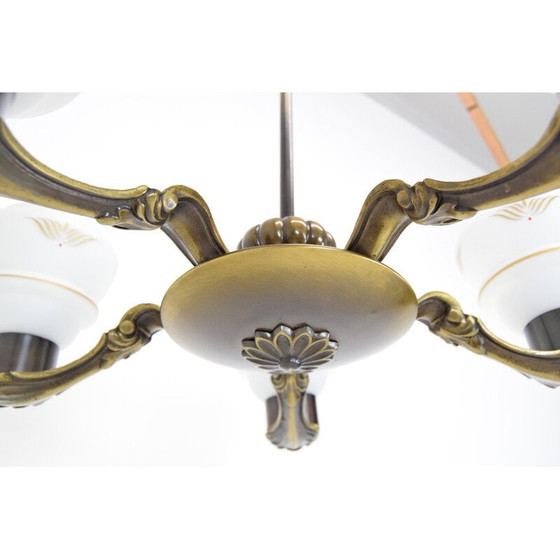 Image 1 of Art deco vintage kroonluchter van glas en koper, Duitsland 1930