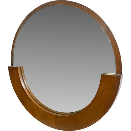 Mid Century spiegel van hout en glas, Italië