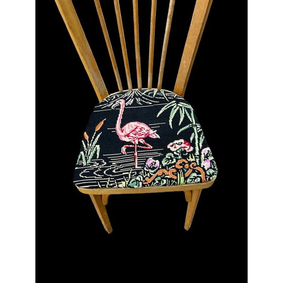 Image 1 of Vintage Baumann opnieuw beklede stoel met roze flamingo motief, 1950