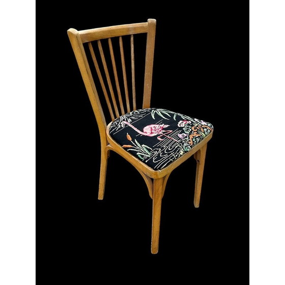 Image 1 of Vintage Baumann opnieuw beklede stoel met roze flamingo motief, 1950