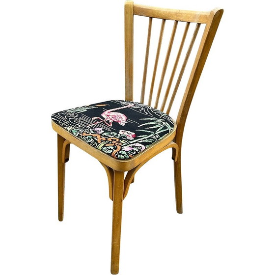 Image 1 of Vintage Baumann opnieuw beklede stoel met roze flamingo motief, 1950