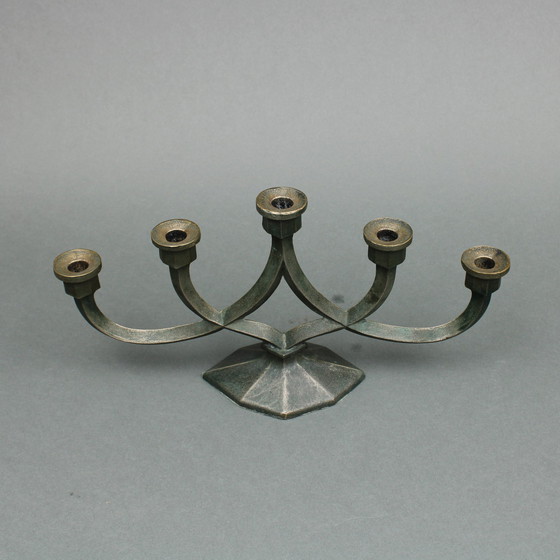 Image 1 of Gieterij Werkspoor - Vijfarmige Bronzen Kandelaar -  Brutalist