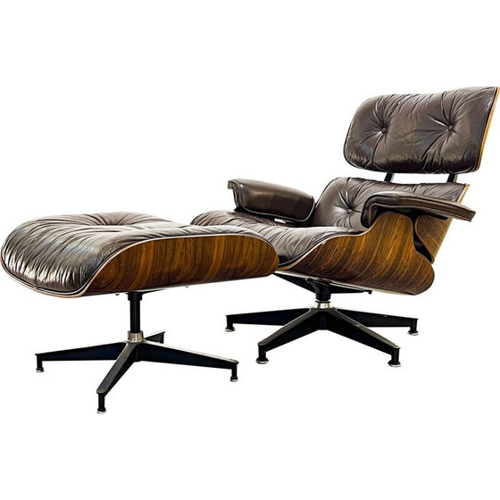 Image 1 of Vintage fauteuil met voetenbank in Rio palissander van Charles en Ray Eames, 1970