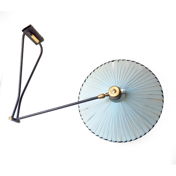 Image 1 of Vintage messing en zwart metalen wandlamp van René Mathieu voor Lunel, Frankrijk 1950