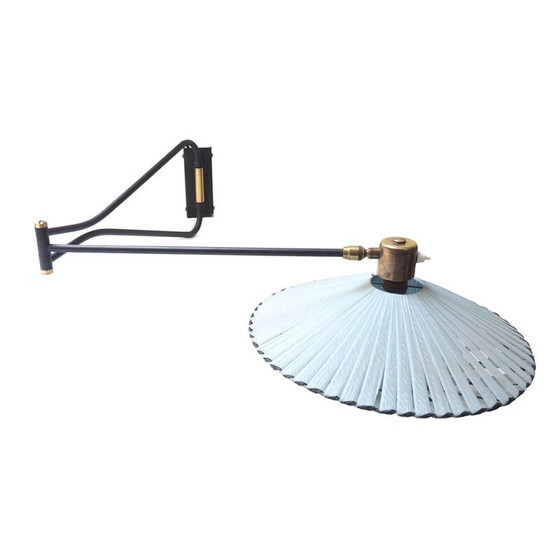 Image 1 of Vintage messing en zwart metalen wandlamp van René Mathieu voor Lunel, Frankrijk 1950