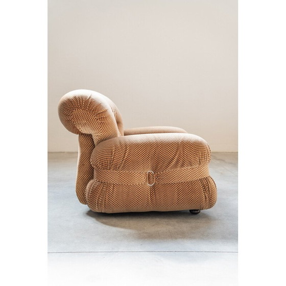 Image 1 of Paar vintage chenille fauteuils in hout en stof, Italië 1970